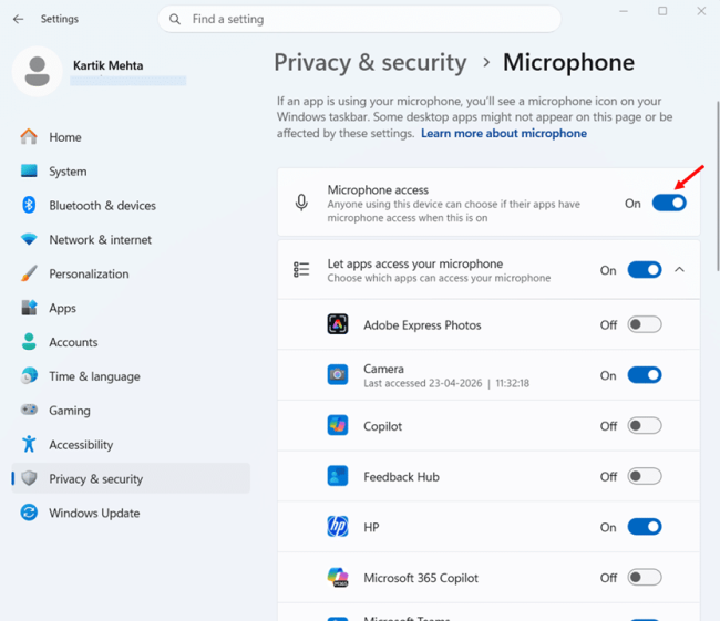 Restrict Microphone Access in Windows 11 step 2