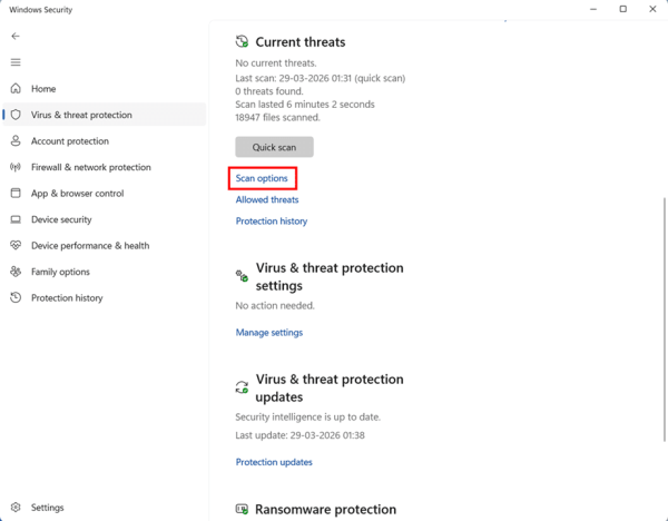Running a Full Scan in Windows Defender Using Windows Security App step 2