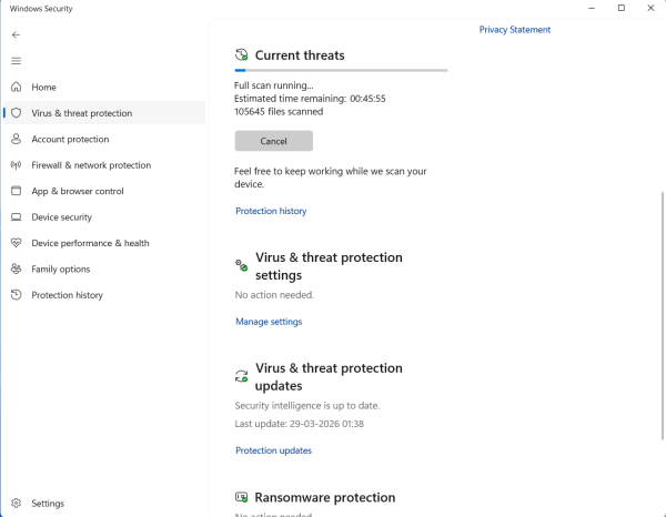Running a Full Scan in Windows Defender Using Windows Security App step 5