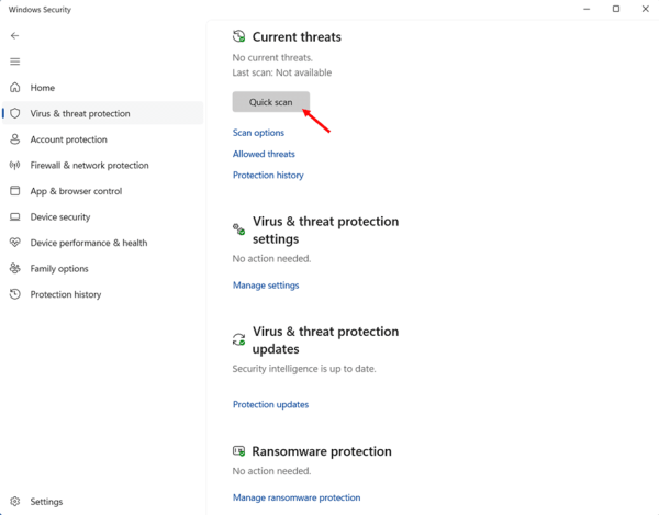 Running a Quick Scan in Windows Defender Using Windows Security App step 6