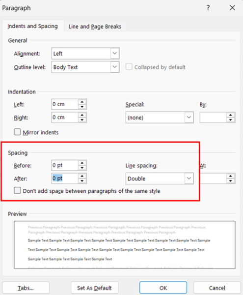 Setting Double Spacing as the Default for All New Documents step 3