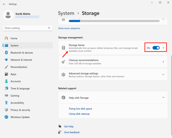 Setting Up Storage Sense for Automatic Cache Management in Windows 11 step 3