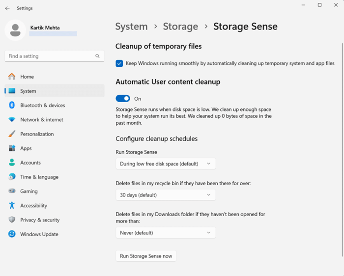 Setting Up Storage Sense for Automatic Cache Management in Windows 11 step 4