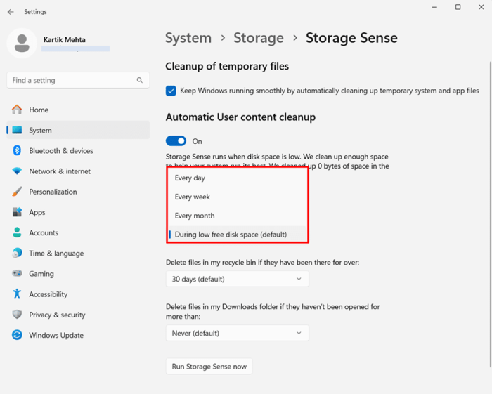 Setting Up Storage Sense for Automatic Cache Management in Windows 11 step 5