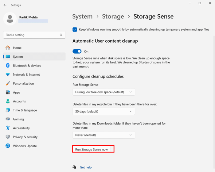 Setting Up Storage Sense for Automatic Cache Management in Windows 11 step 9