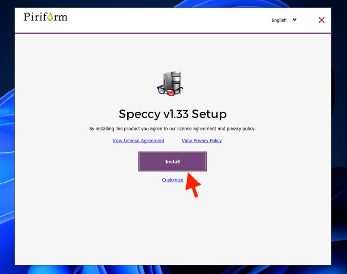 Speccy for monitoring CPU temperature step 2