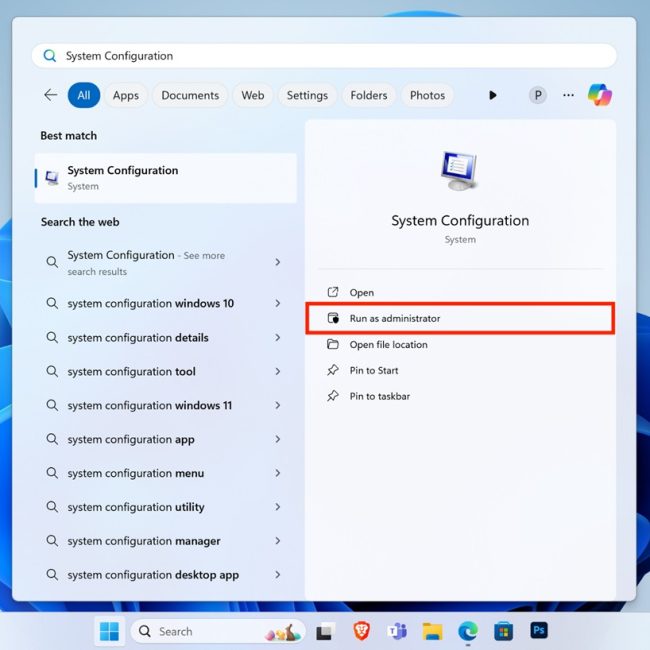 Start Windows 11 in Safe Mode using Microsoft System Configuration Utility step 1