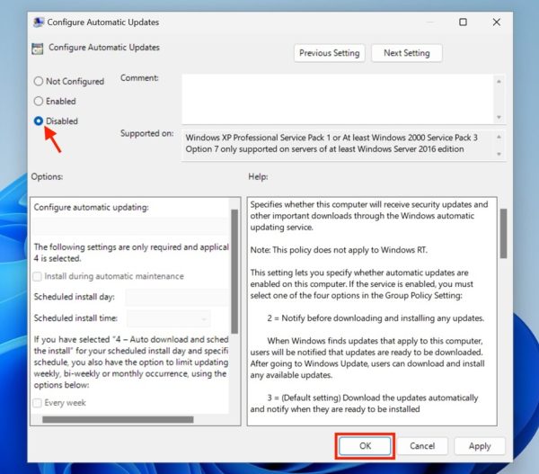 Stop Windows 11 Update with Group Policy Editor Step 6