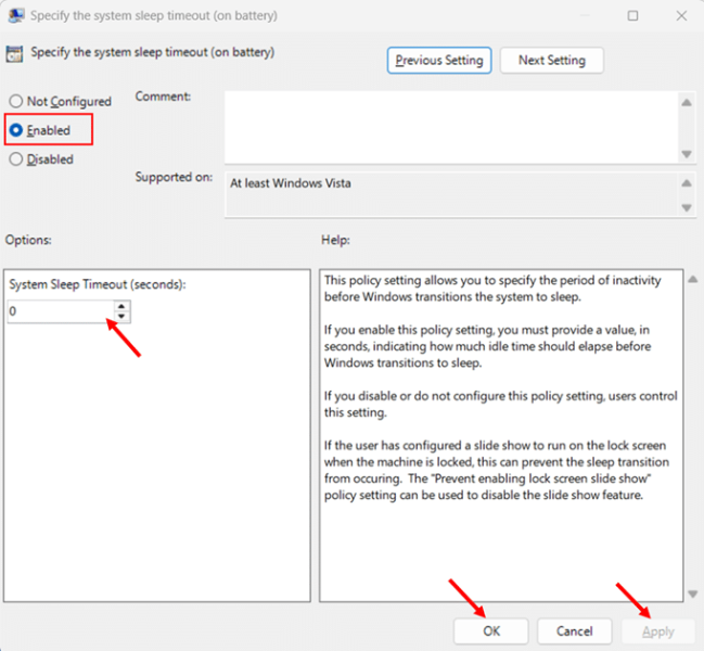 Stop Windows 11 from Sleeping Using the Group Policy step 5