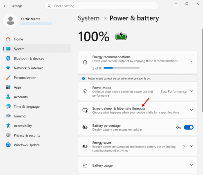 Stop Windows 11 from Sleeping Using the Settings App step 4