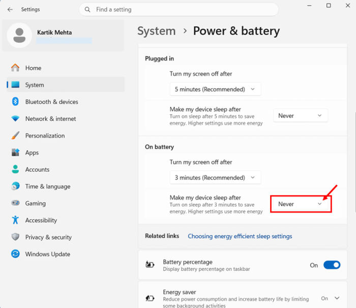 Stop Windows 11 from Sleeping Using the Settings App step 6