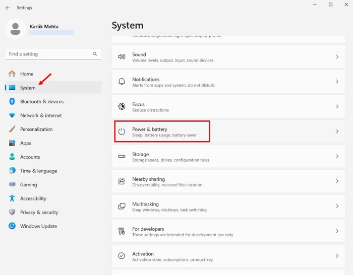 Turn Off Background Apps in Windows 11 using Power & Battery Settings step 2