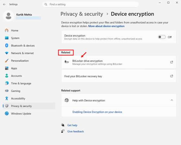 Turn Off BitLocker via Setting Apps (BitLocker Drive Encryption) step 1