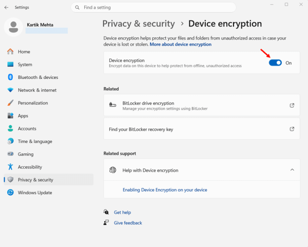 Turn On BitLocker via the Settings App (Toggle Switch) step 4