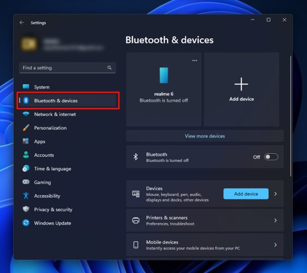 Turn On Bluetooth in Windows 11 Using Settings step 2