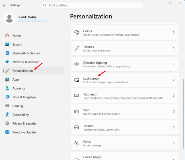 Turn off Lock screen Ads and tips step 1