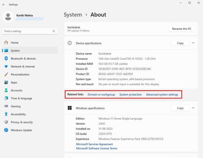 Understanding Additional System Details in Windows 11 setting step 1