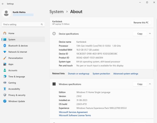 Understanding Device Specifications in Setting App step 1