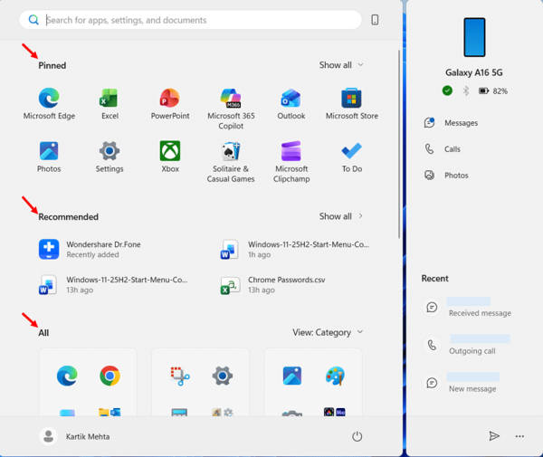 Unified Scrollable Layout of New Start Menu