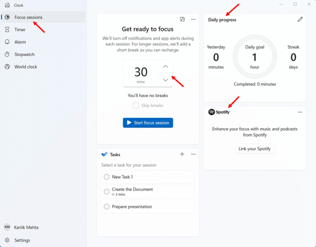 Use Clock App for full configuration of Focus Session step 2