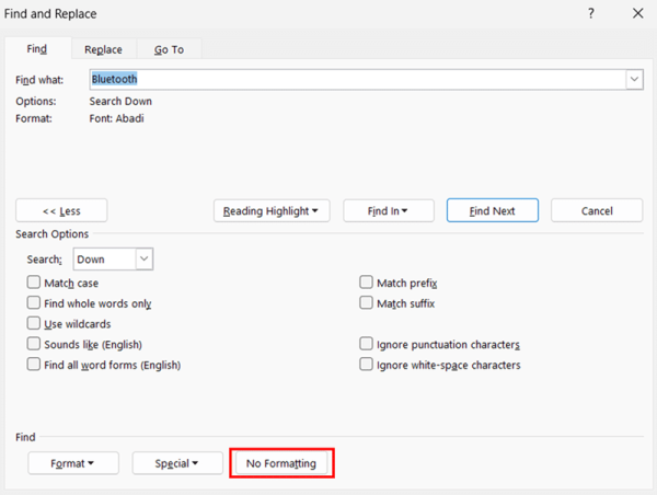 Using Advanced Search Features in Find and Replace step 5