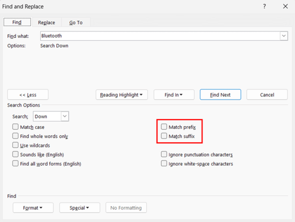 Using Advanced Search Features in Find and Replace step 7