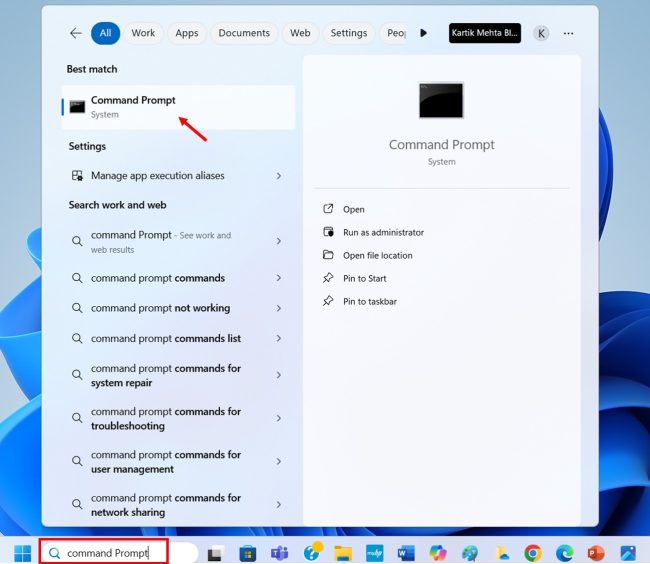 Using Command Prompt Help in Windows 11 step 1