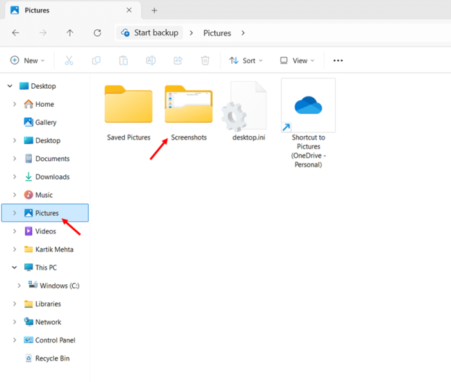 Using Direct Navigation Methods to locate default screenshot storage location step 1 to 4