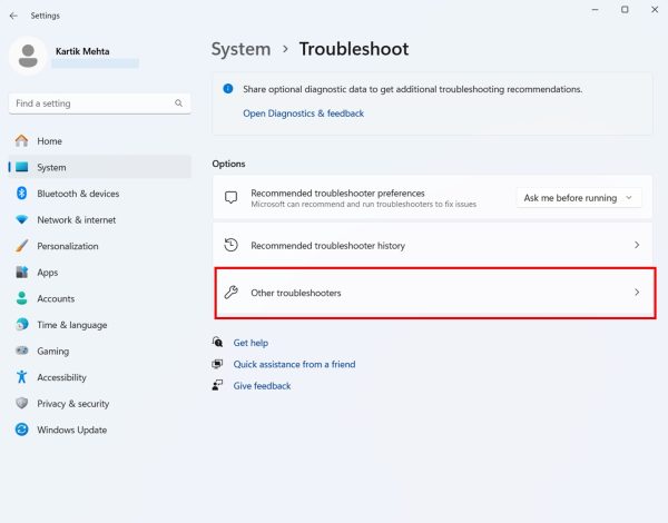 Using Windows Troubleshooters in Windows 11 step 3