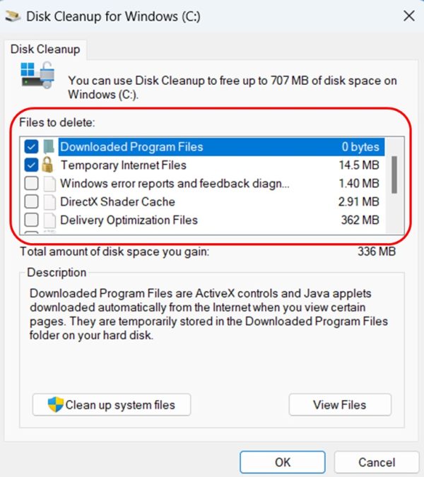 Using the Disk Cleanup Utility Step 6