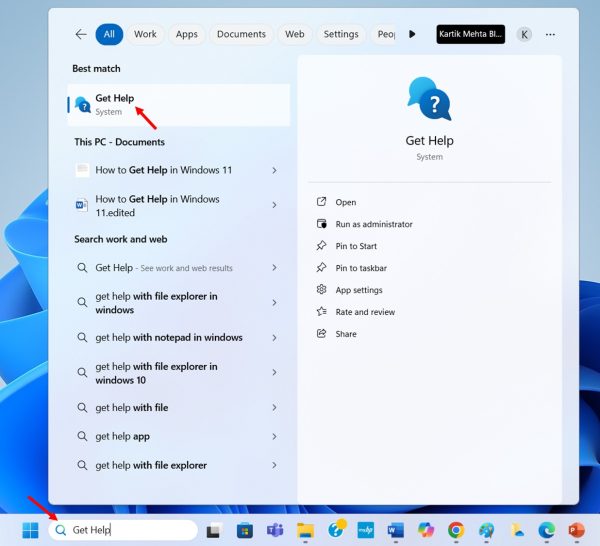 Using the Get Help App in Windows 11 step 1