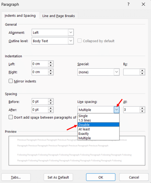 Using the Paragraph Dialog Box Set Double Spacing in New Word Document step 3 Using the Paragraph Dialog Box Set Double Spacing in New Word Document step 3