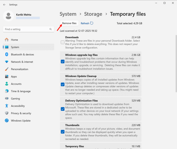 Using the Windows Settings for Cache Cleanup in Windows 11 step 7