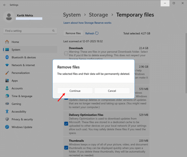 Using the Windows Settings for Cache Cleanup in Windows 11 step 8