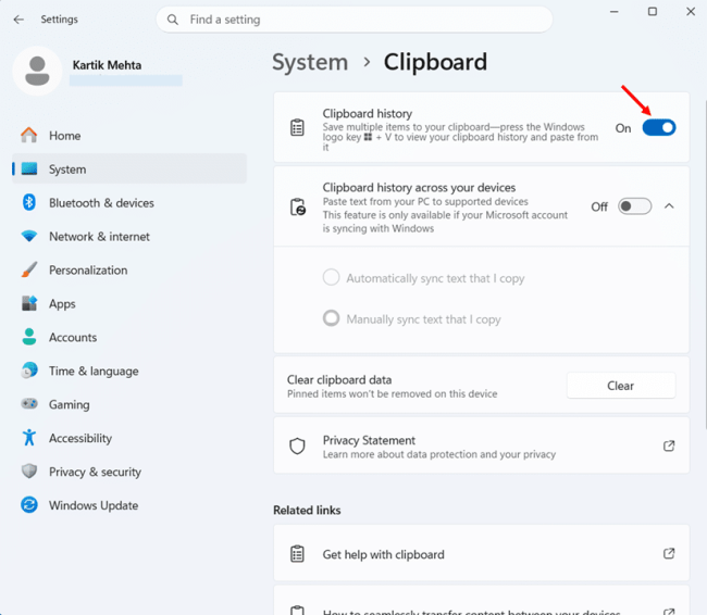 enable Clipboard history step 4